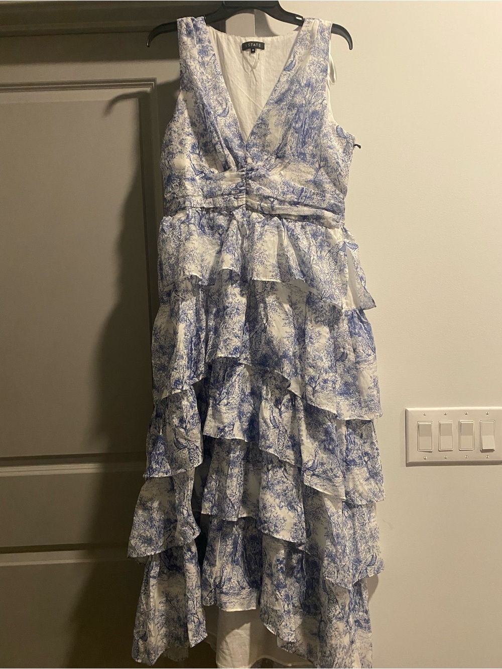 1. State Blue and White Tiered Ruffle Girls Dress